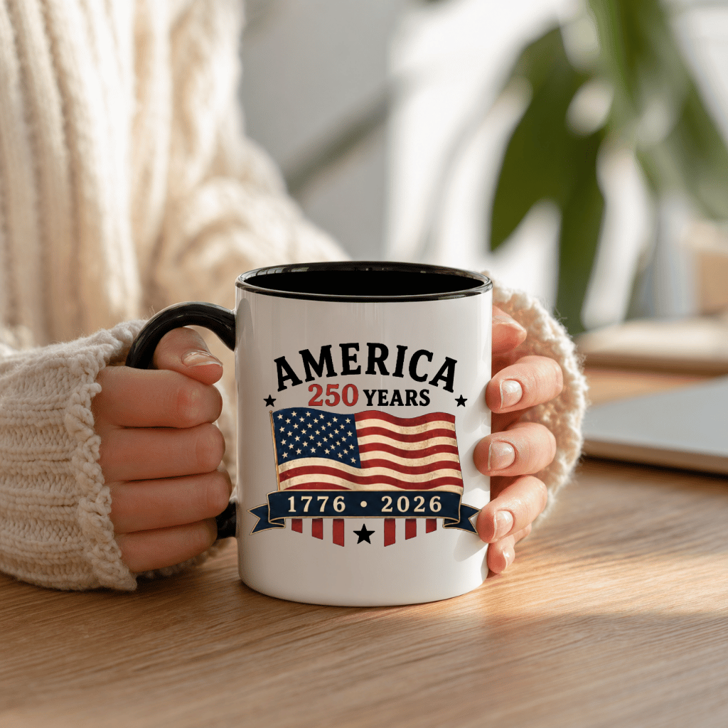 Patriotic USA 250 Accent Mug - 250 Years of Freedom Patriotic Gift for Men Women, Independence Day Graphic - lifestyle view
