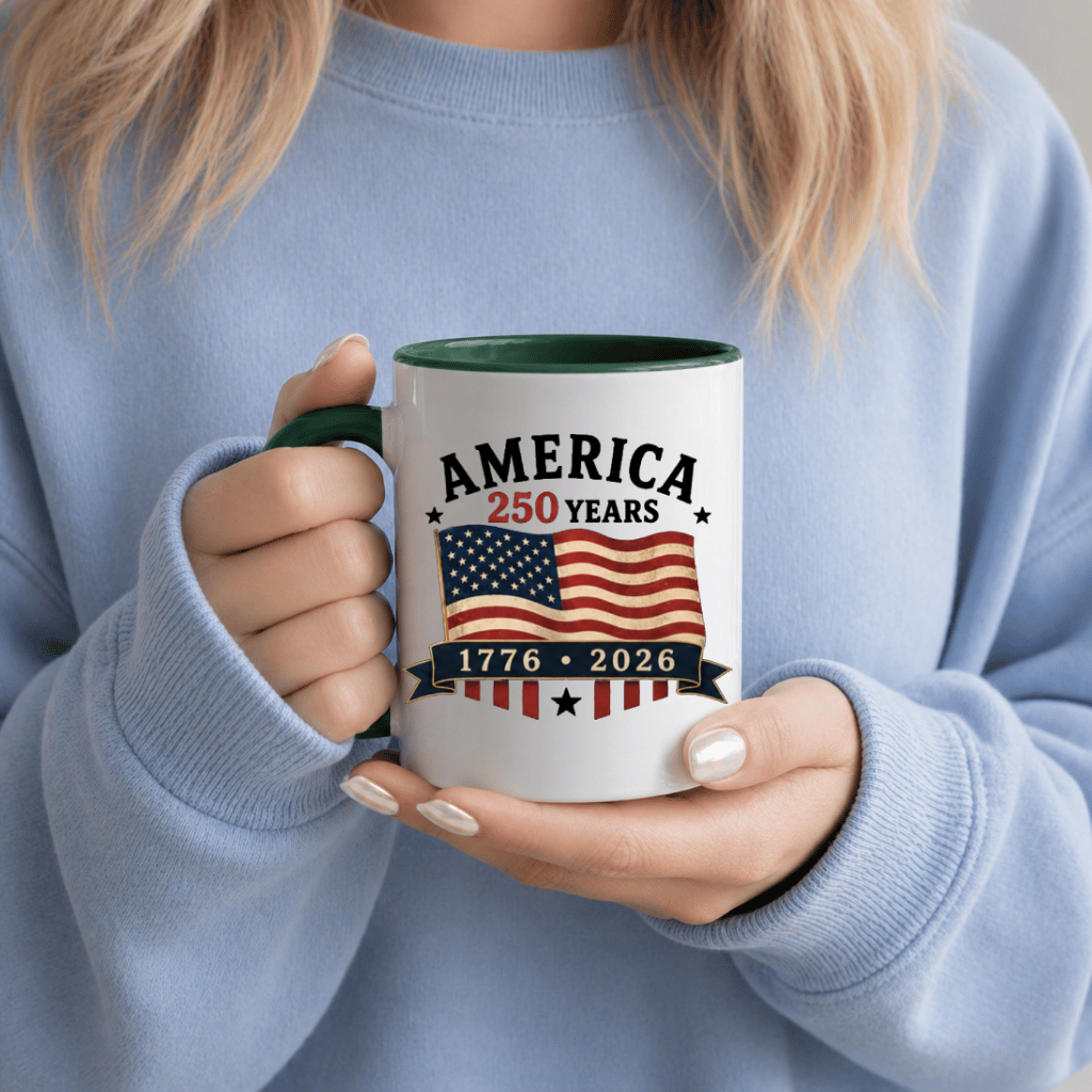 Patriotic USA 250 Accent Mug - 250 Years of Freedom Patriotic Gift for Men Women, Independence Day Graphic - detail view