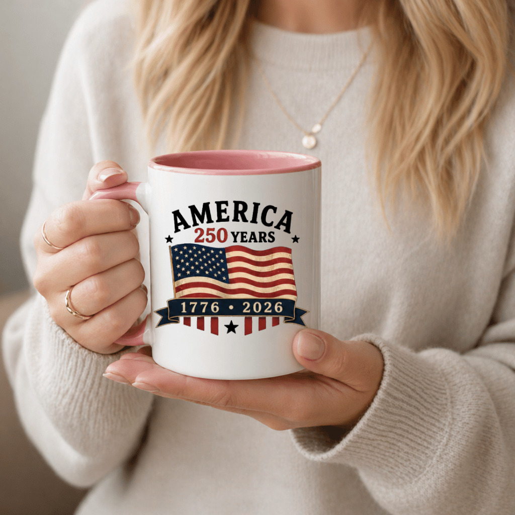 Patriotic USA 250 Accent Mug - 250 Years of Freedom Patriotic Gift for Men Women, Independence Day Graphic - back view