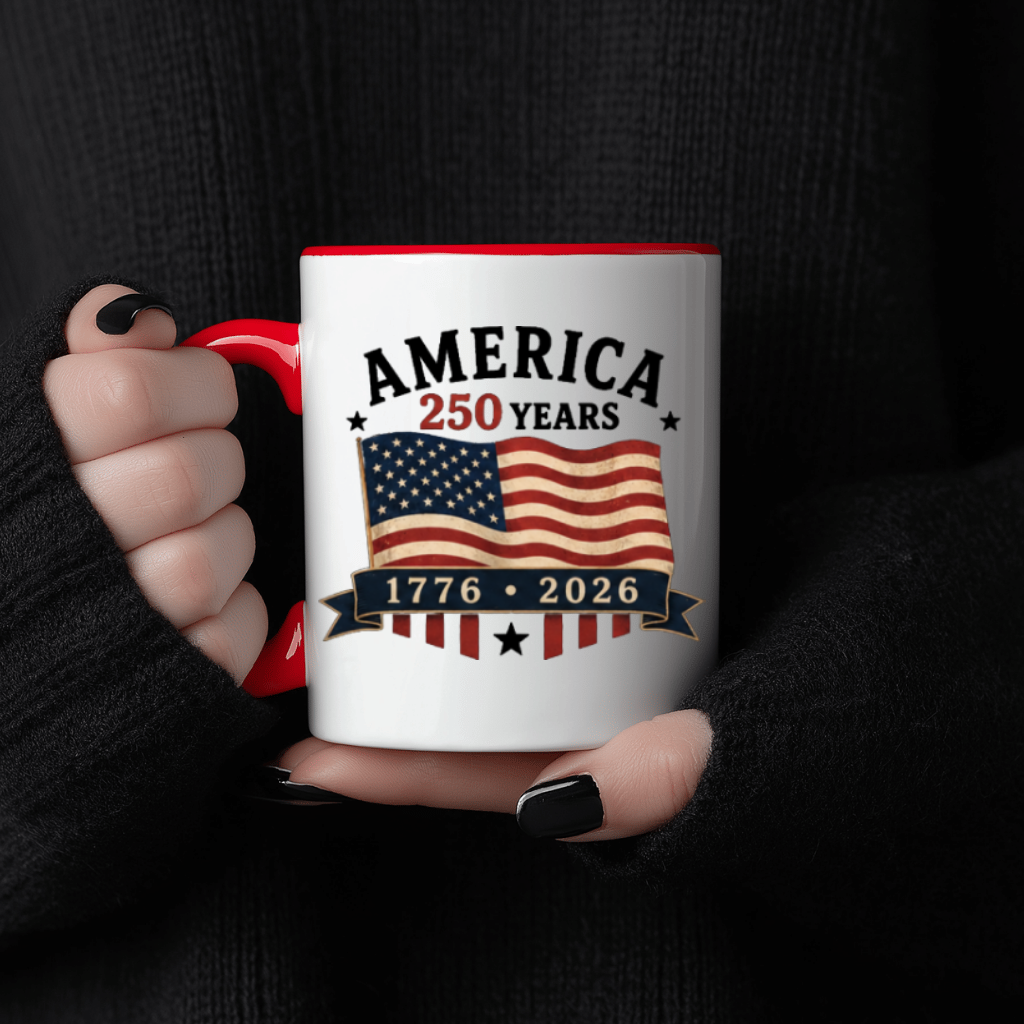 Patriotic USA 250 Accent Mug - 250 Years of Freedom Patriotic Gift for Men Women, Independence Day Graphic - close-up view
