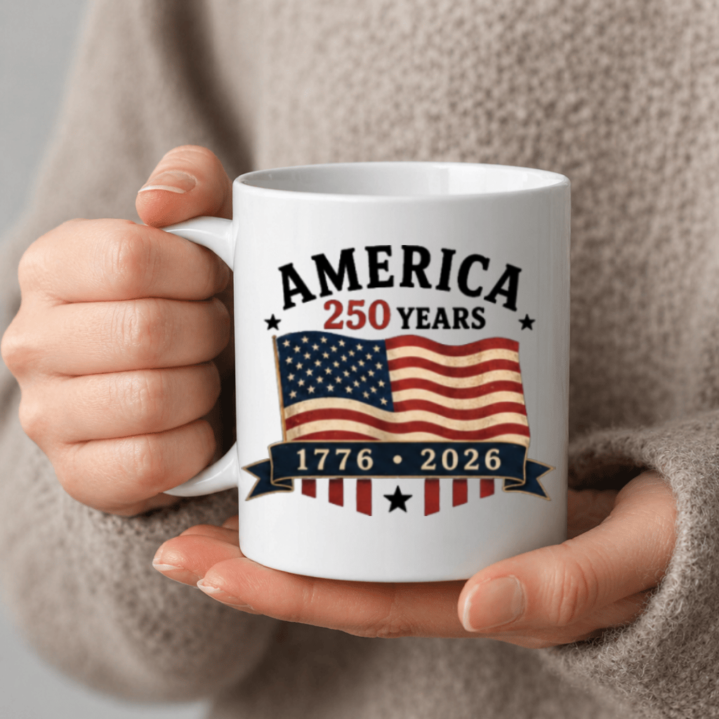 Patriotic USA 250 White Mug - 250 Years of Freedom Patriotic Gift for Men Women, Independence Day Graphic - back view