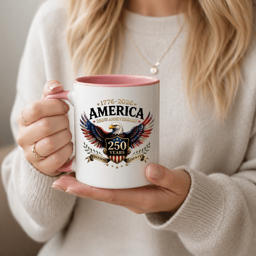 Liberty Eagle 1776–2026 Accent Mug – America 250th Anniversary Patriotic Graphic Gift for Him Her - detail view