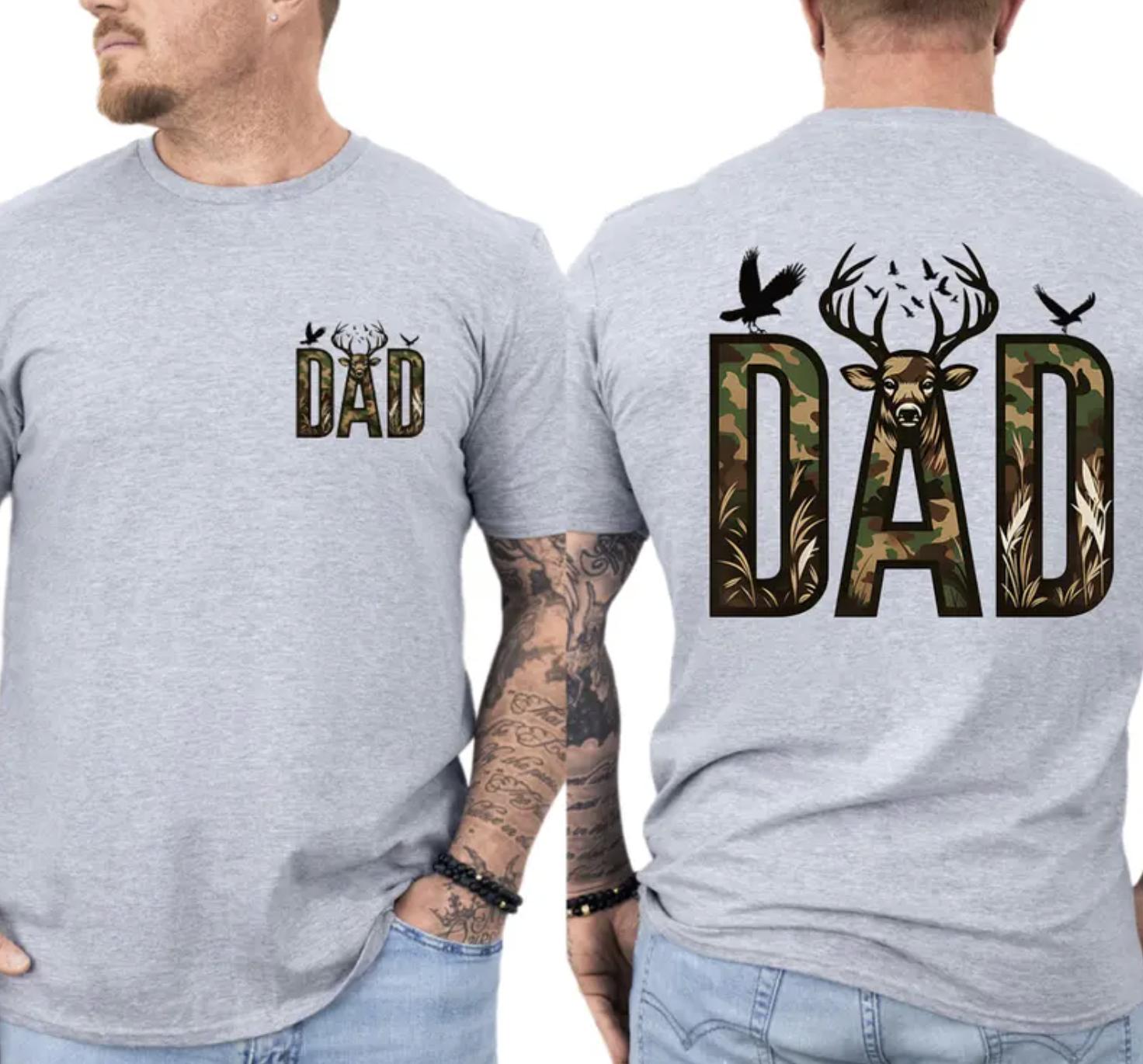 Hunting Dad Deer Graphic Tee Shirt Birthday Present for Him Camouflage Nature Art - back view