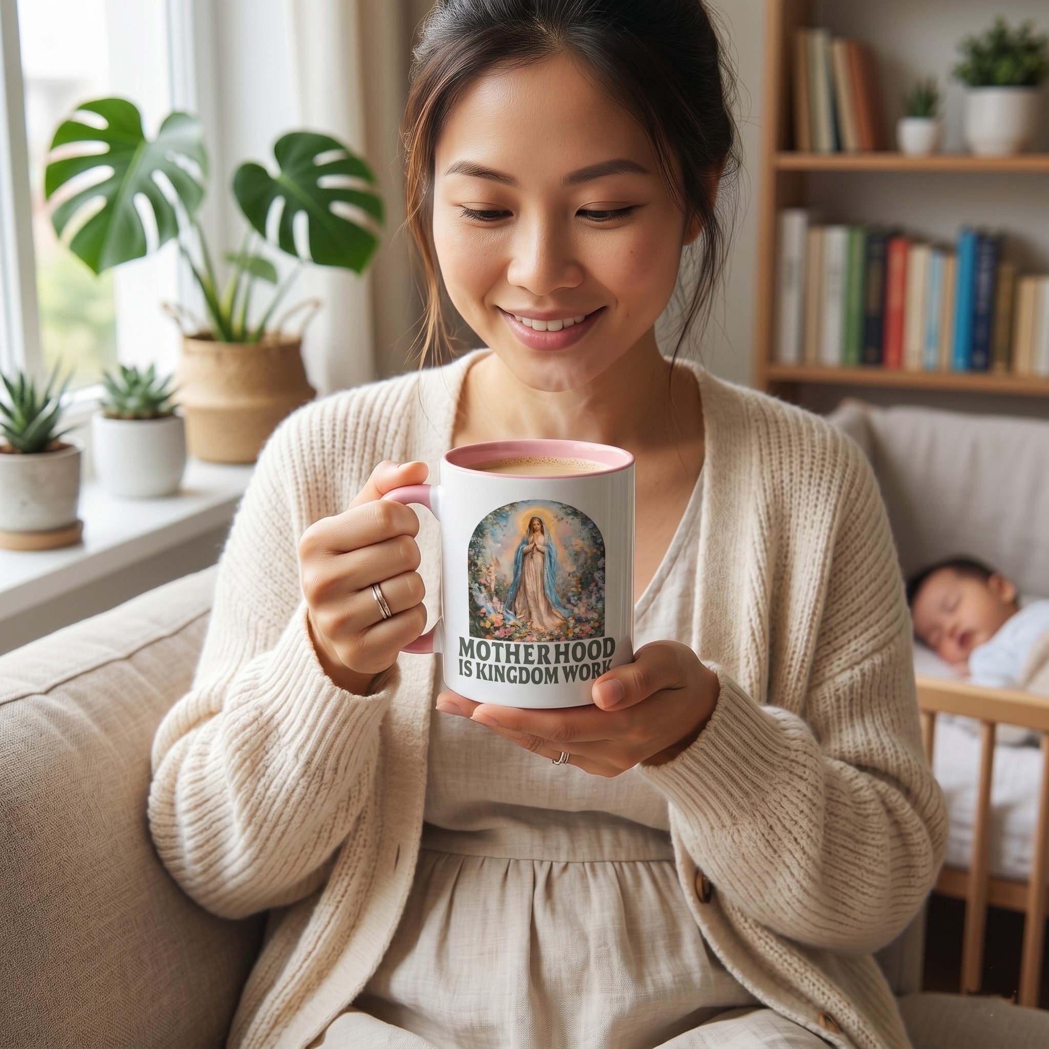 Motherhood is Kingdom Work Accent Mug – Religious Faith Gift for Mama - detail view