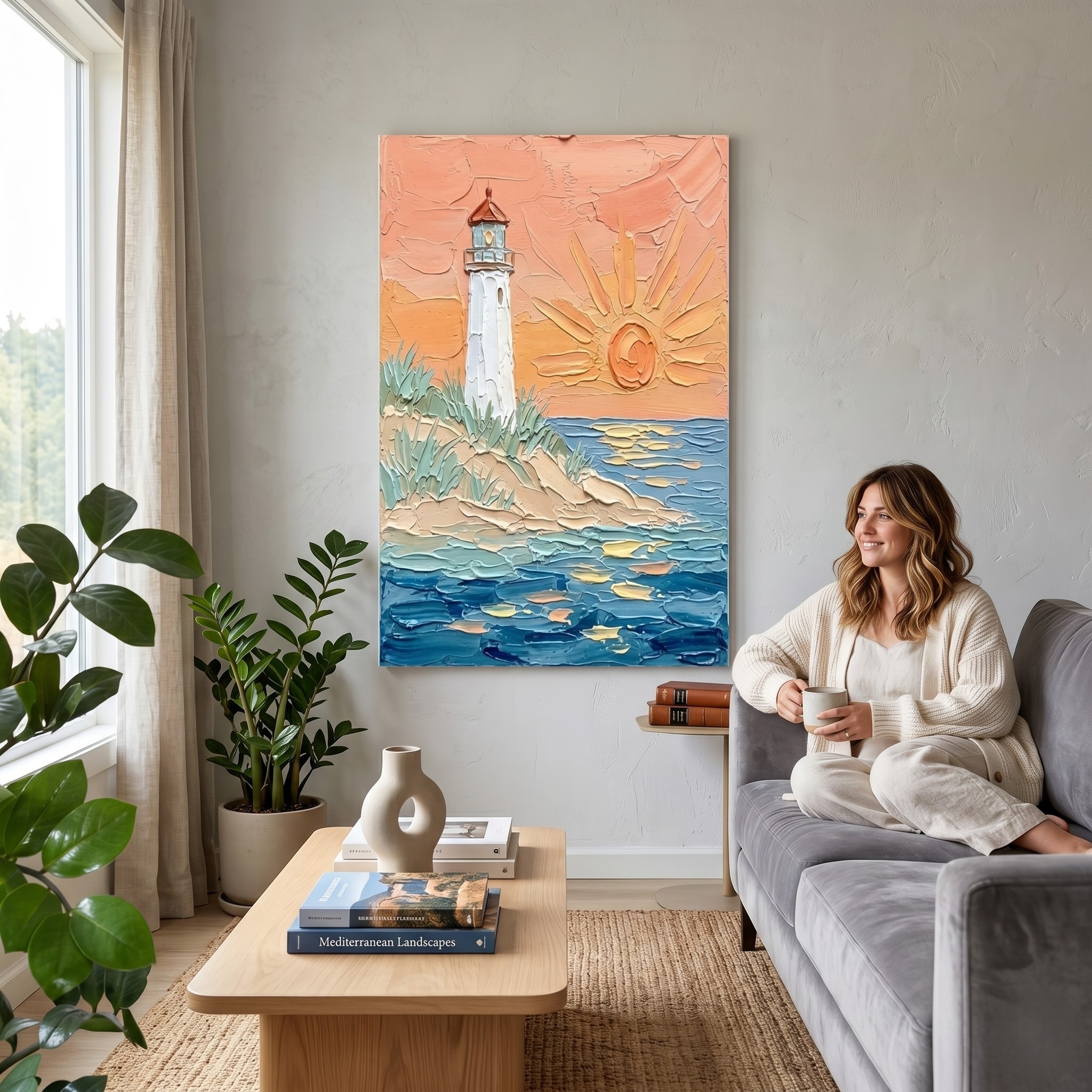 Lighthouse Sunset Art Poster – High Quality 3D Visual Graphic Wall Decor - back view