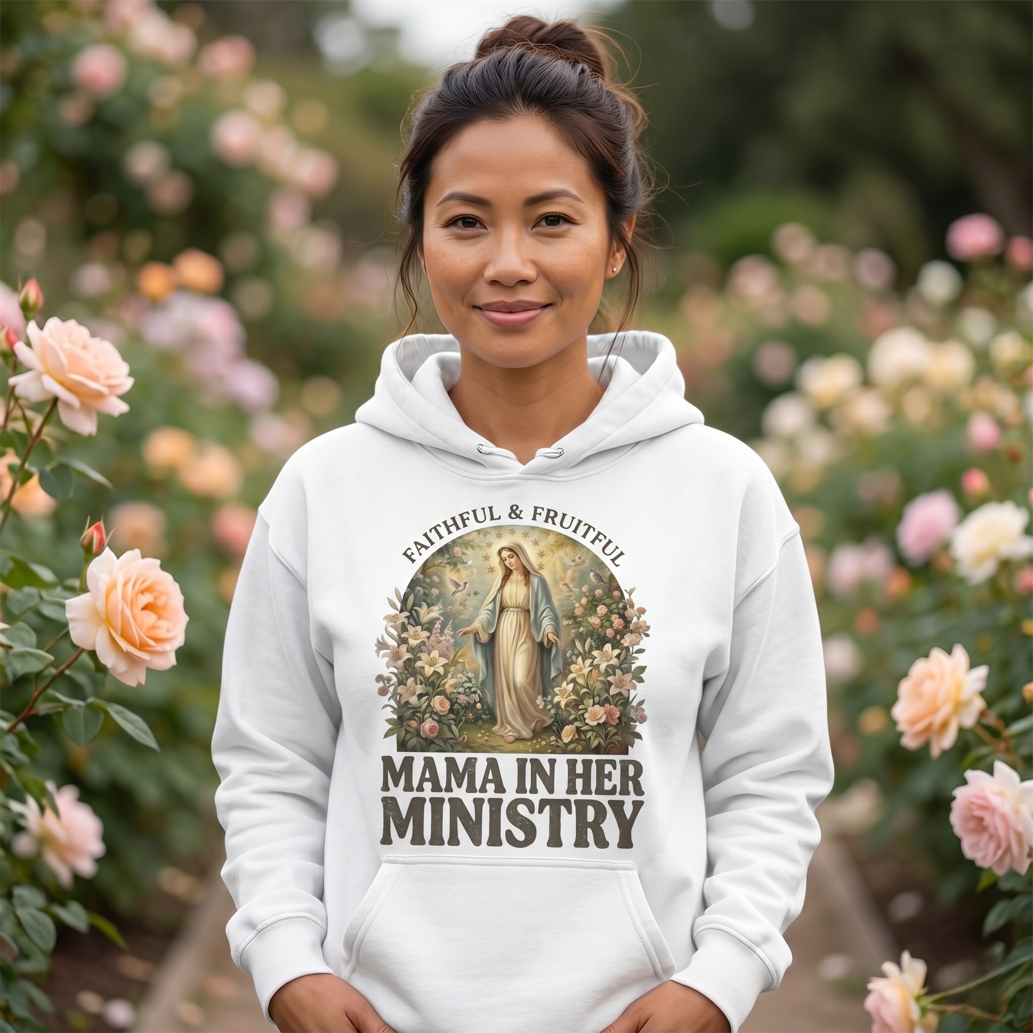 Mama in Her Ministry Faithful Fruitful Hoodie – Faithful Christian Mama Gift - back view