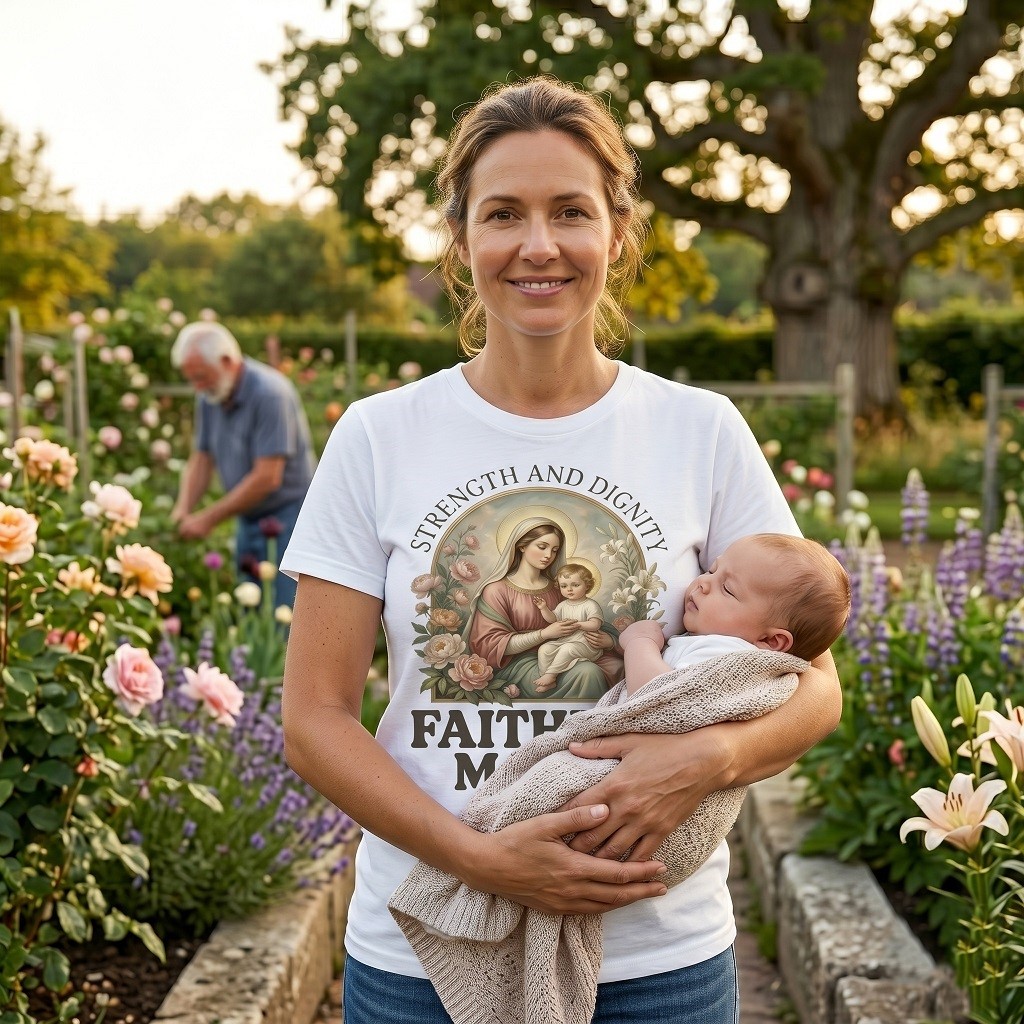 Faithful Mama Strength Dignity Comfort Colors – Premium Faith Mama Tee - back view