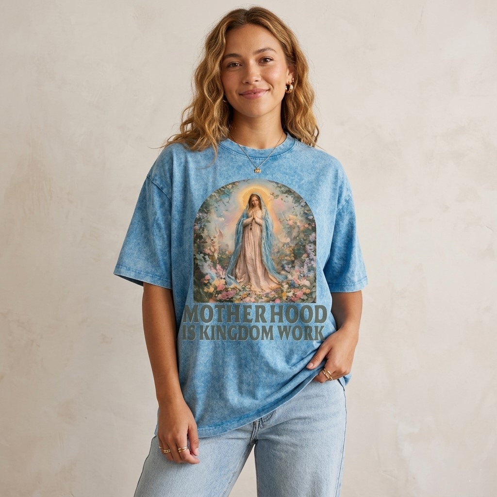 Motherhood is Kingdom Work Wash Tee – Vintage Christian Motherhood Gift - back view