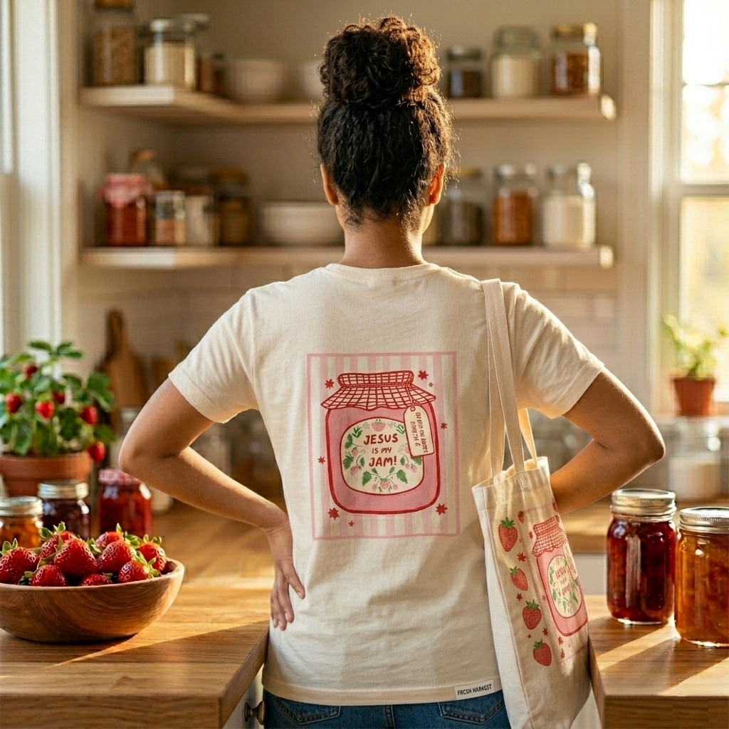 Comfort Colors Jesus Is My Jam Shirt - Premium Soft Pink Gingham Christian Tee - detail view