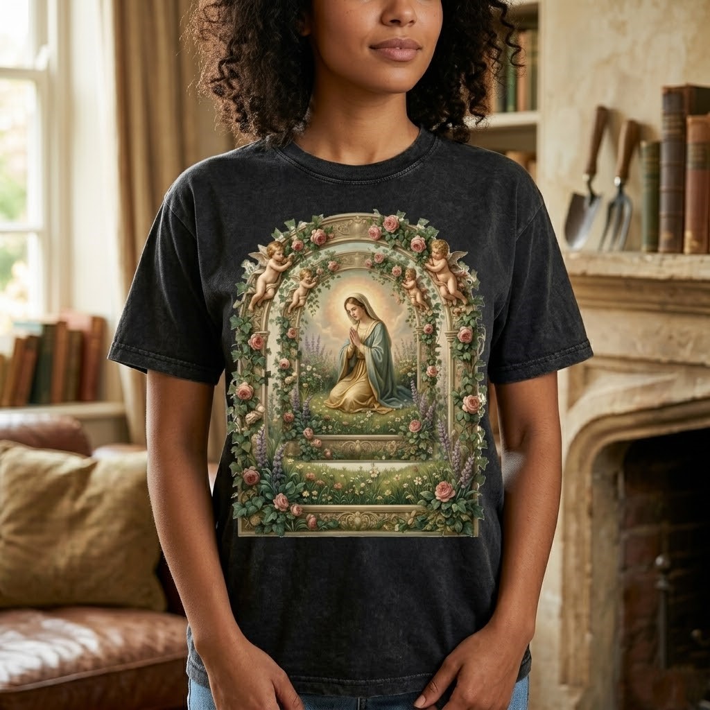 Mother of Perpetual Help Garden Prayer Wash Tee – Vintage Christian Gift - back view