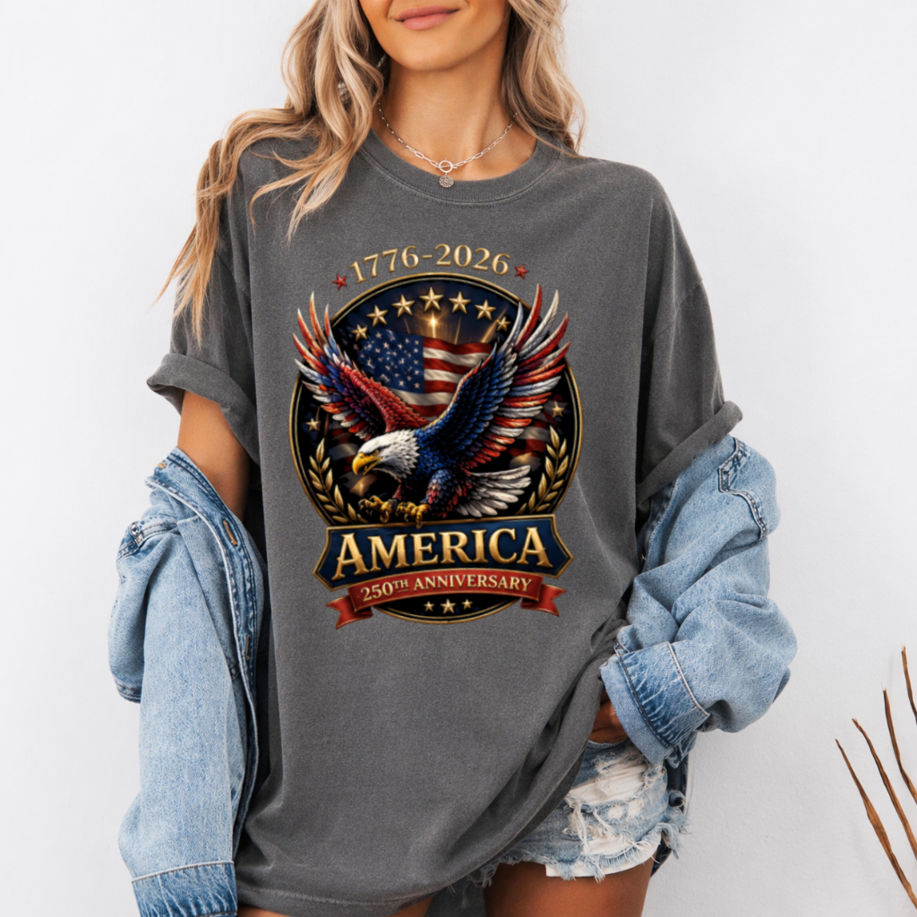 Comfort Colors American Eagle 250th Anniversary Shirt – Independence Day 1776–2026 Patriotic Freedom Tee Gift for Dad - detail view