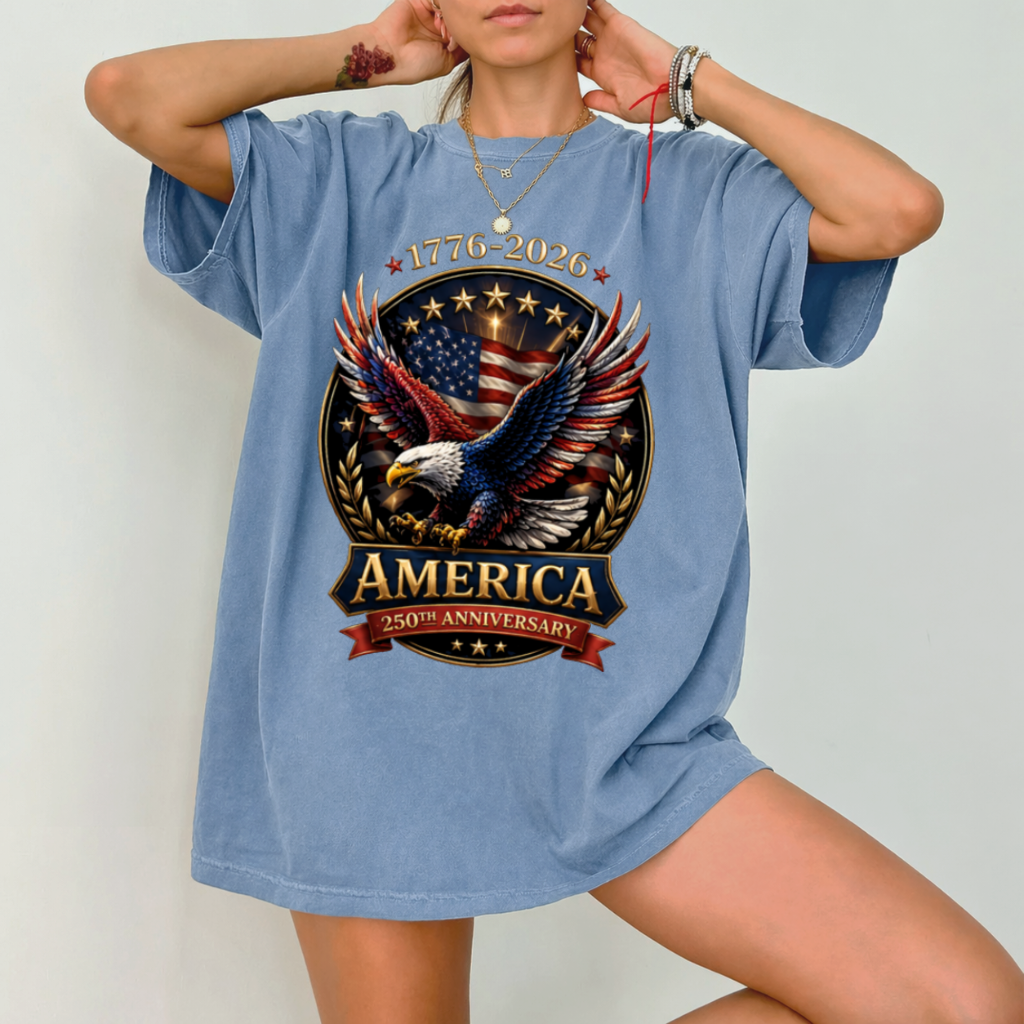 Comfort Colors American Eagle 250th Anniversary Shirt – Independence Day 1776–2026 Patriotic Freedom Tee Gift for Dad - close-up view