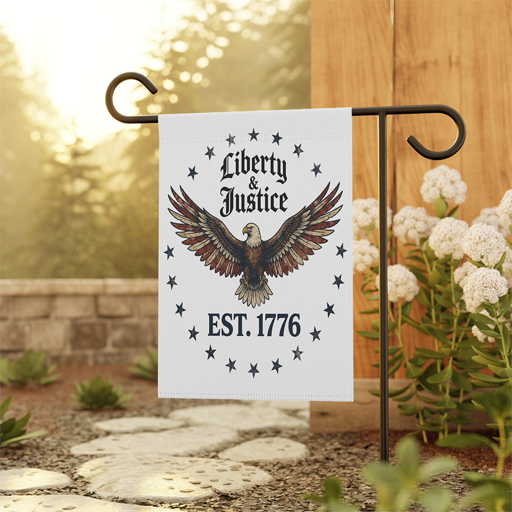 Liberty & Justice American Eagle Patriotic Flag - Independence Gift for Him & Her - back view