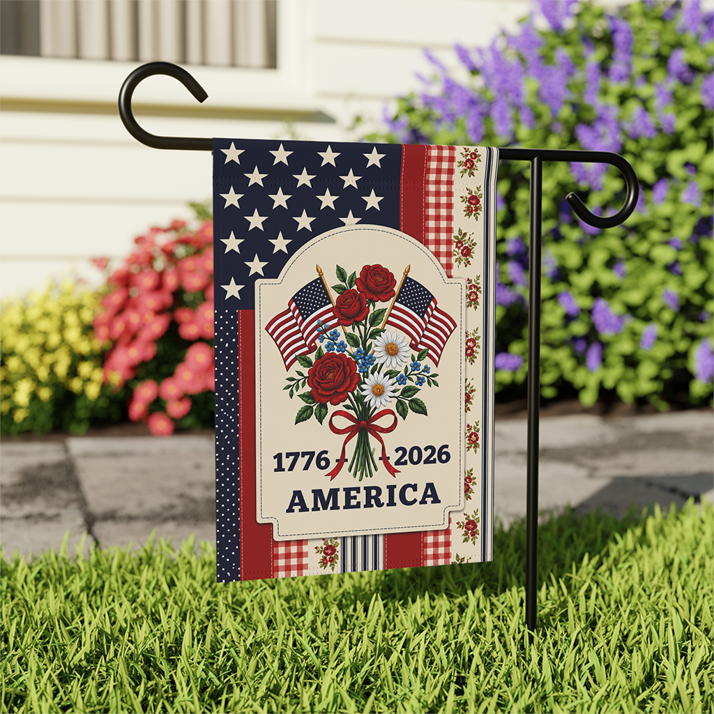 Summer Garden 1776 - 2026 American 4th of July Flag -  Patriotic Flag Gift for Her - back view