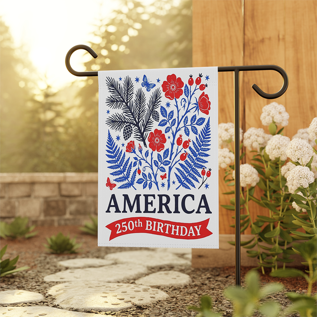 Red White Blue Floral 250th America Birthday Patriotic Flag - Independence Gift for Her - back view