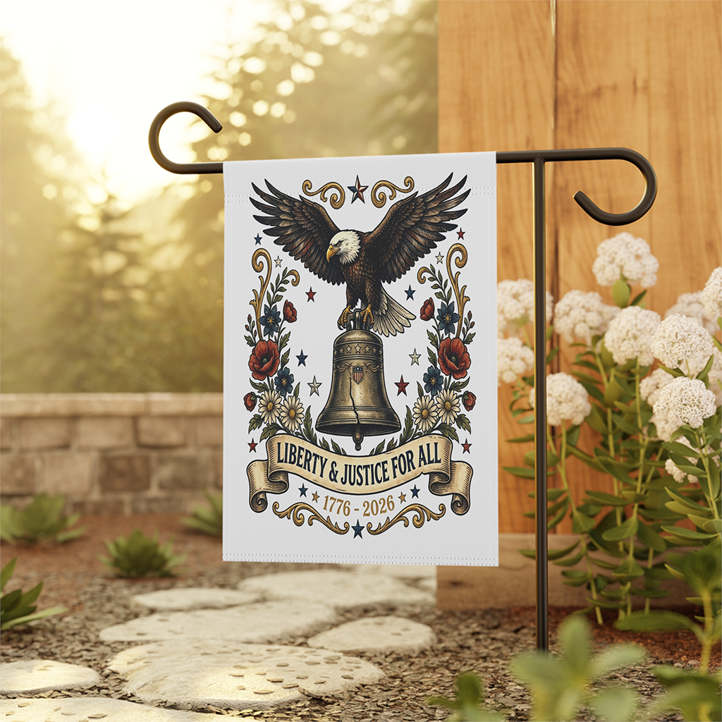 Liberty and Justice for All 1776 2026 USA Patriotic Eagle Flag - 250th USA Anniversary Garden Flag Gift - back view