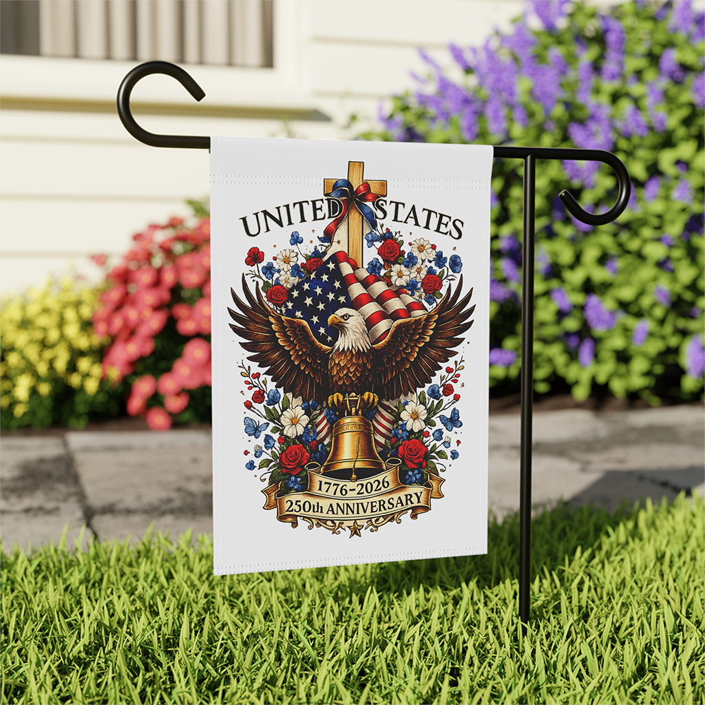 250th Anniversary USA Patriotic Eagle Garden Flag - Independence Day Gift for Him & Her - back view
