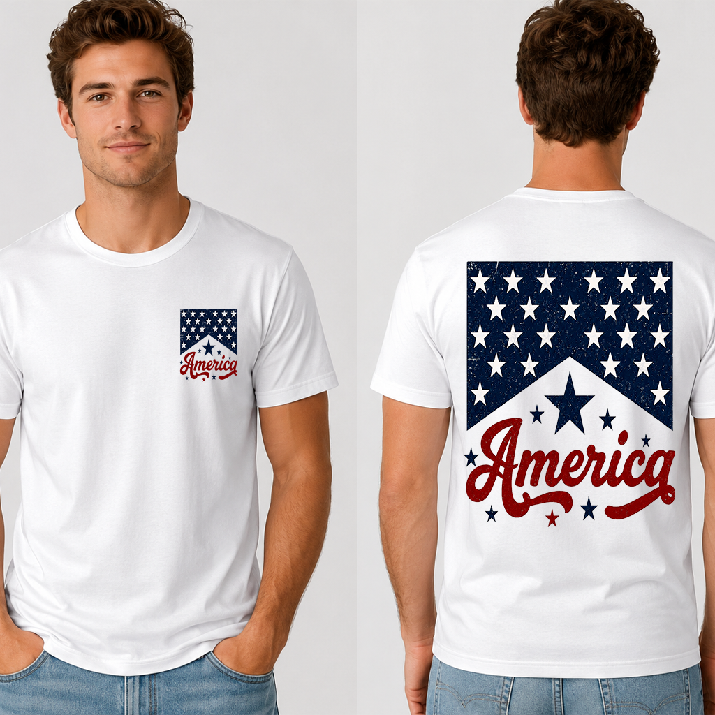 Red White Blue America Flag T-Shirt - Ideal 4th of July Patriotic Gift for Him & Her - back view