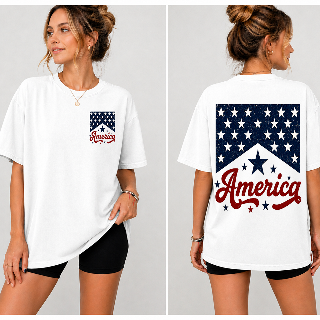 Red White Blue America Flag T-Shirt - Ideal 4th of July Patriotic Gift for Him & Her - detail view