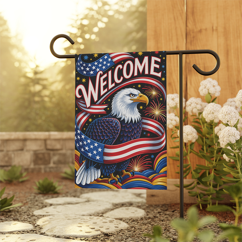 Welcome to USA 250th Anniversary Patriotic Eagle Flag - Ideal Gift for Independence Day - back view