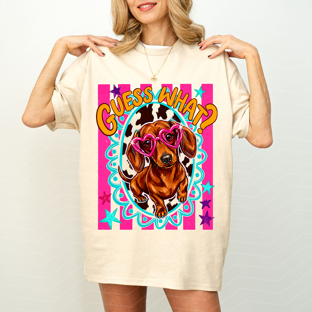 Guess What? Funny Dachshund T-Shirt for women - Cute Gift for Dog Lovers - back view