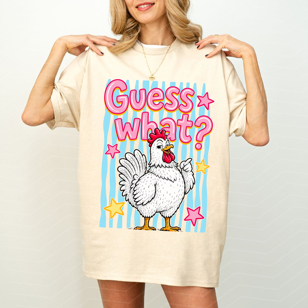 Summer Stripes Guess What? Funny Chicken T-Shirt - Gift for Farm Animal Lovers - back view
