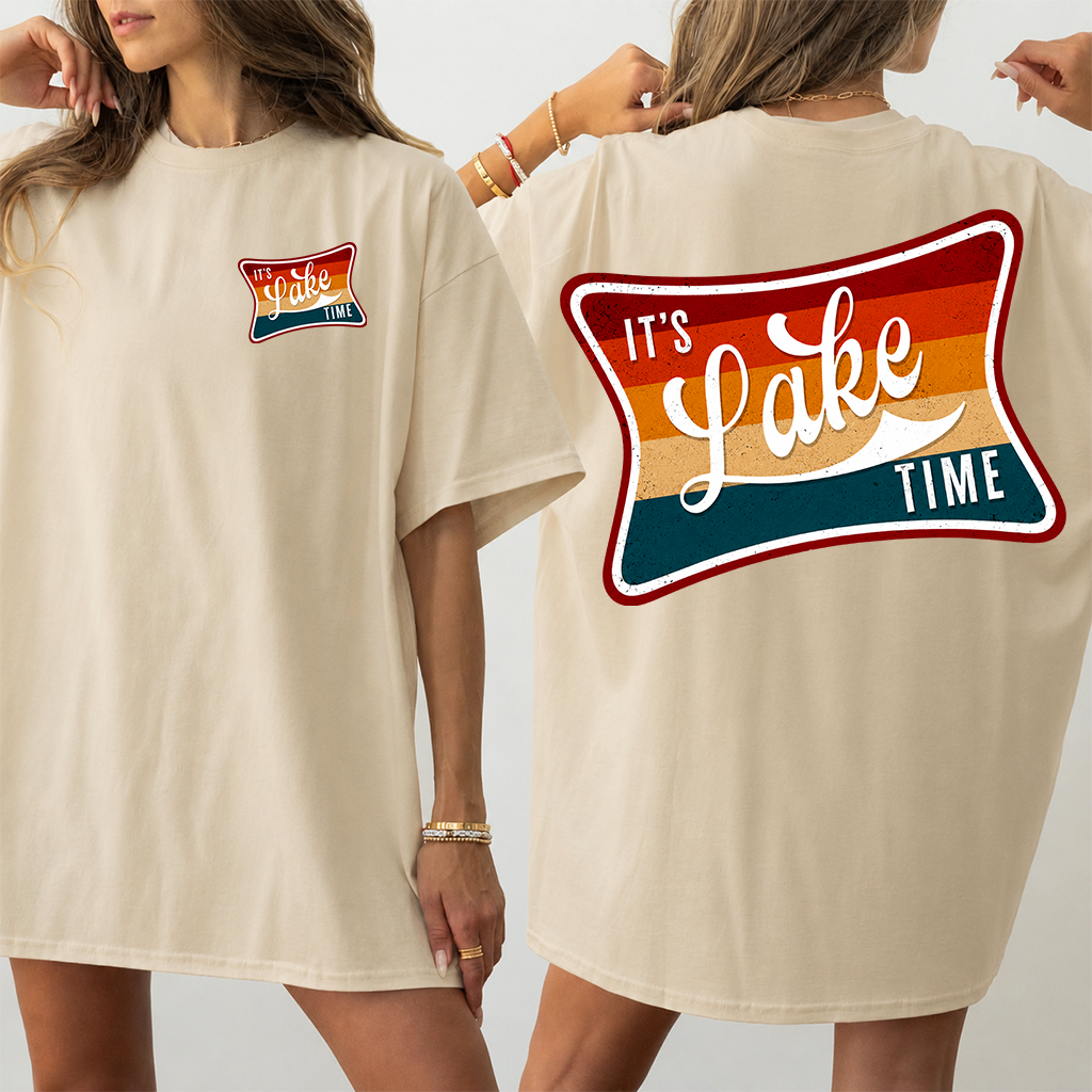 Retro It's Lake Time Sunset Summer Vacation T-Shirt - Ideal Summer Gift for Him & Her - back view