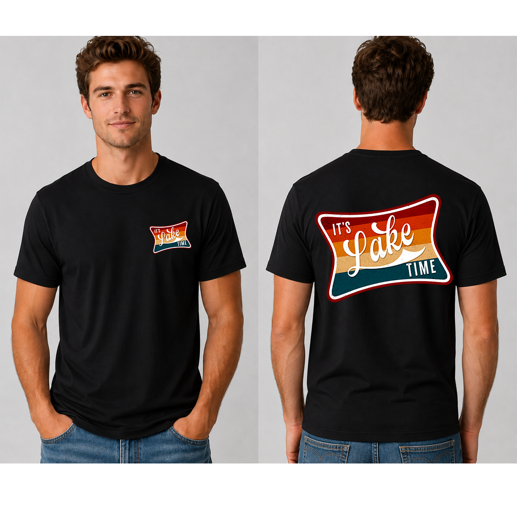 Retro It's Lake Time Sunset Summer Vacation T-Shirt - Ideal Summer Gift for Him & Her - detail view