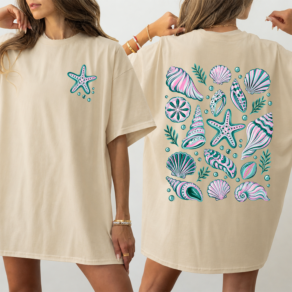 Preppy Summer Vibes Sea Shell T-Shirt - Summer Vibes Gift for Ocean Lover - back view