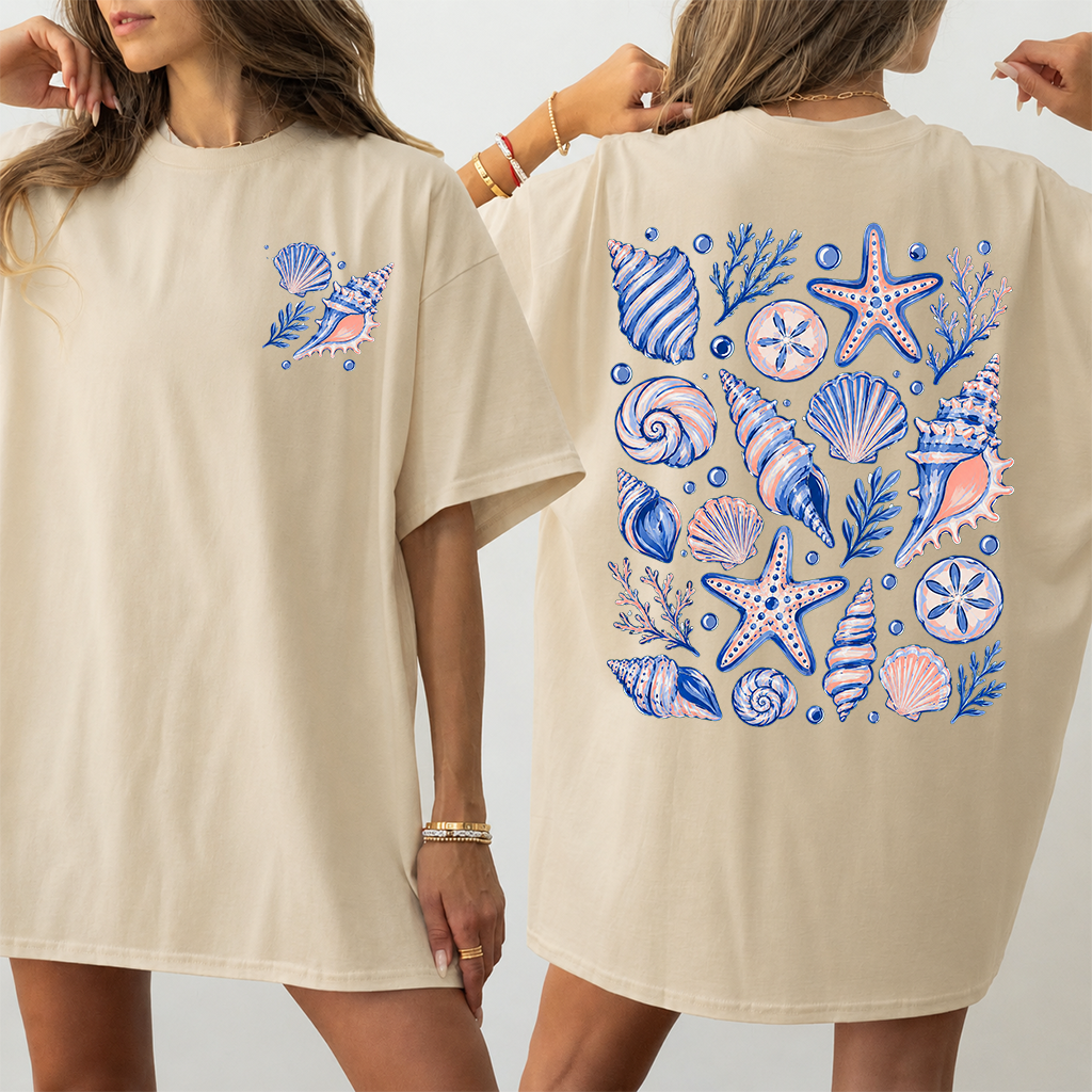 Watercolor Seashell T-Shirt - Coastal Summer Gift for Beach Lover - back view