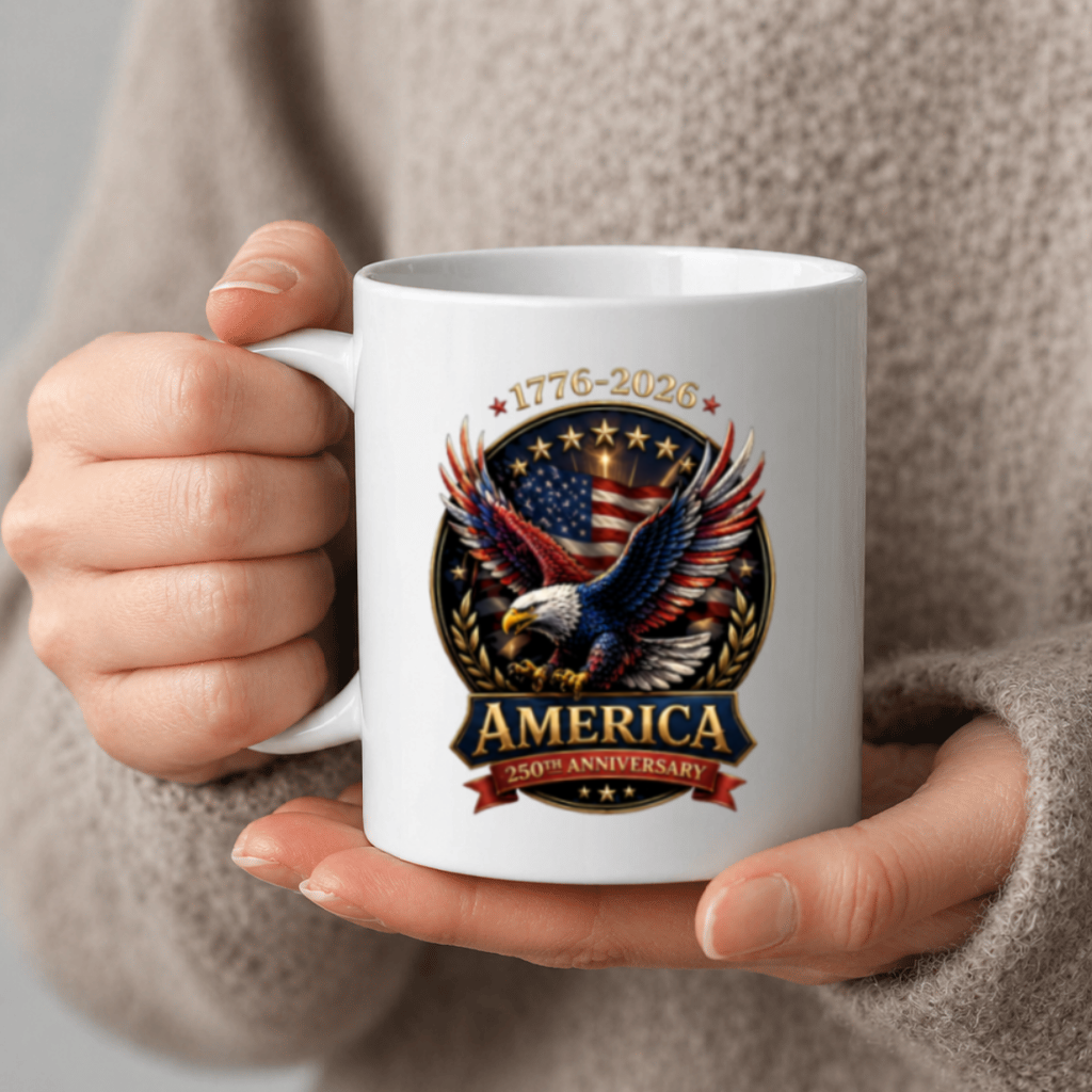 American Eagle 250th Anniversary White Mug – Independence Day 1776–2026 Patriotic Freedom Tee Gift for Dad - back view