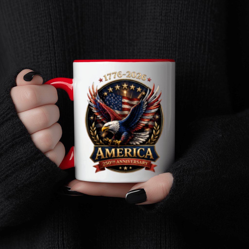American Eagle 250th Anniversary Accent Mug – Independence Day 1776–2026 Patriotic Freedom Tee Gift for Dad - close-up view