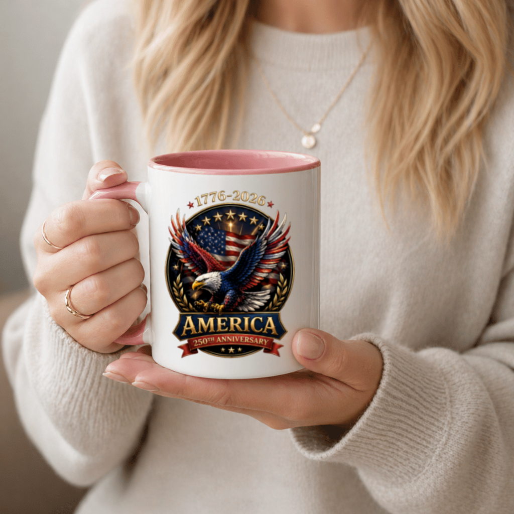 American Eagle 250th Anniversary Accent Mug – Independence Day 1776–2026 Patriotic Freedom Tee Gift for Dad - detail view