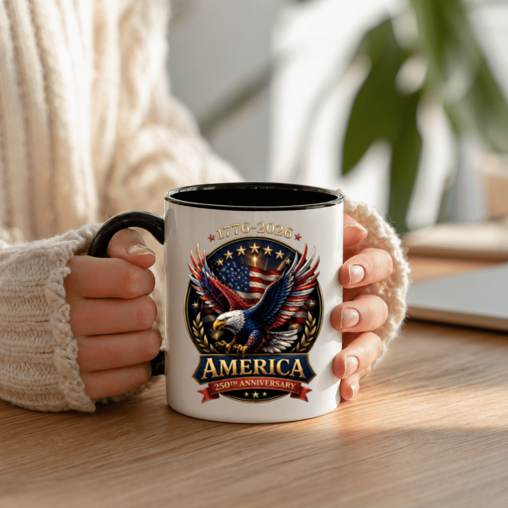American Eagle 250th Anniversary Accent Mug – Independence Day 1776–2026 Patriotic Freedom Tee Gift for Dad - back view