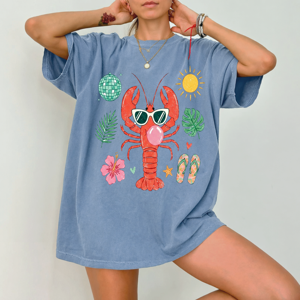 Cute Sea Lobster Comfort Colors Shirt - Funny Tropical Beach Summer Vacation Gift for women - back view