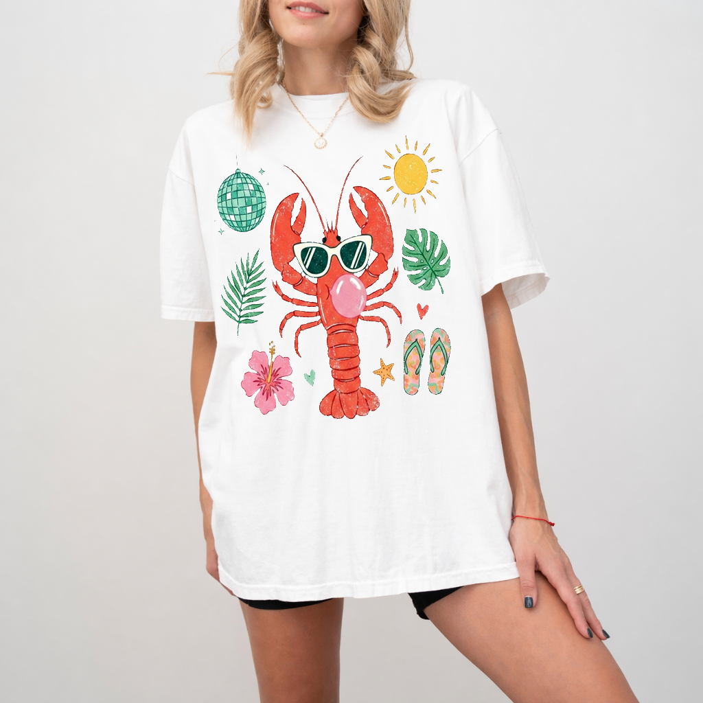 Cute Sea Lobster Comfort Colors Shirt - Funny Tropical Beach Summer Vacation Gift for women - detail view