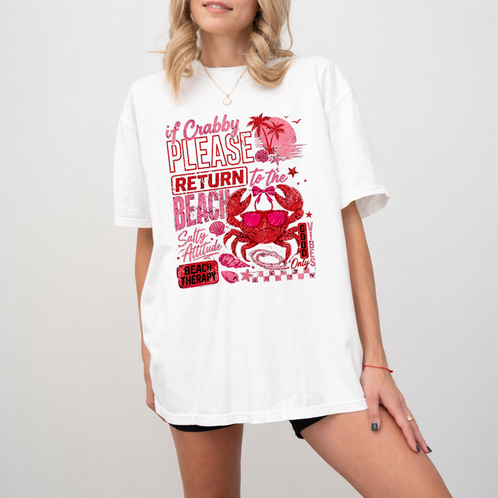 Crabby Please Return to The Beach Cotton tote bag - Retro Sea Crab Summer Vibes Bag - Perfect Gift for women - detail view