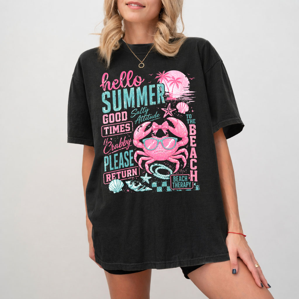 Retro Crabby Please Return to The Beach Wash Tee - Beach Therapy Shirt - Perfect Summer Vacation Gift for women - back view