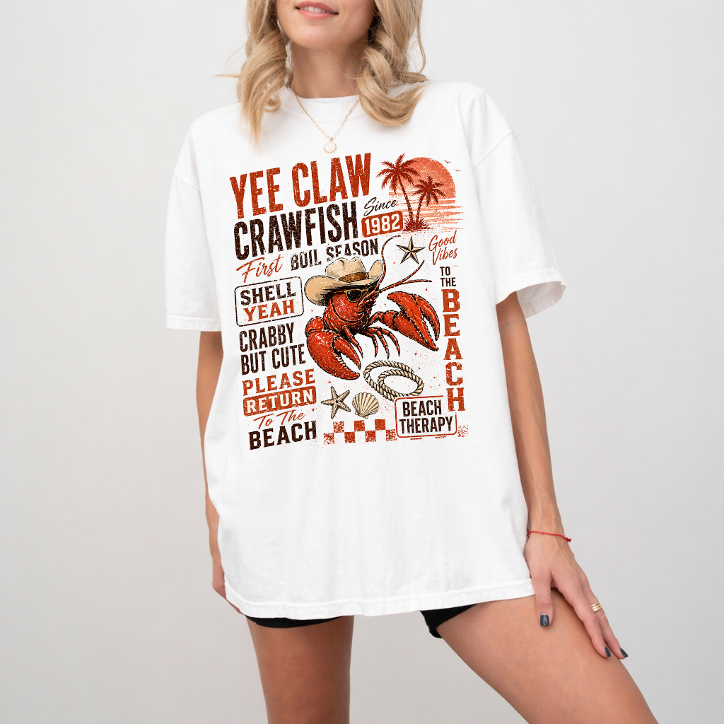 Yee Claw Lobster Cowboy Cotton tote bag - Funny Crawfish Beach Therapy tote bag - Ideal Gift for Beach Lovers - detail view