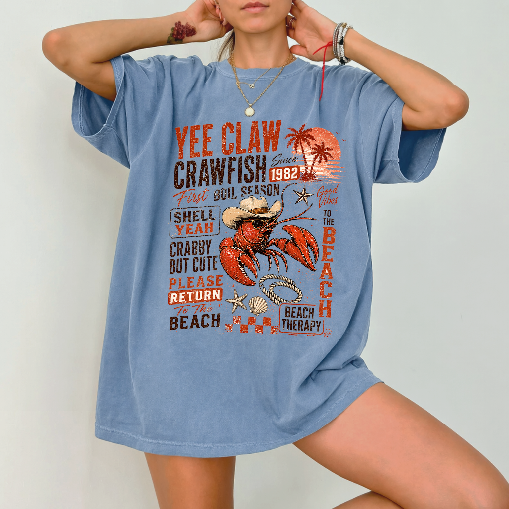 Yee Claw Lobster Cowboy Cotton tote bag - Funny Crawfish Beach Therapy tote bag - Ideal Gift for Beach Lovers - back view