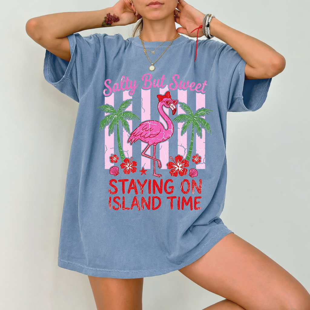 Salty But Sweet Shirt - Cute Pink Flamingo Summer Vibes Wash Tee - Perfect Gift for women - back view