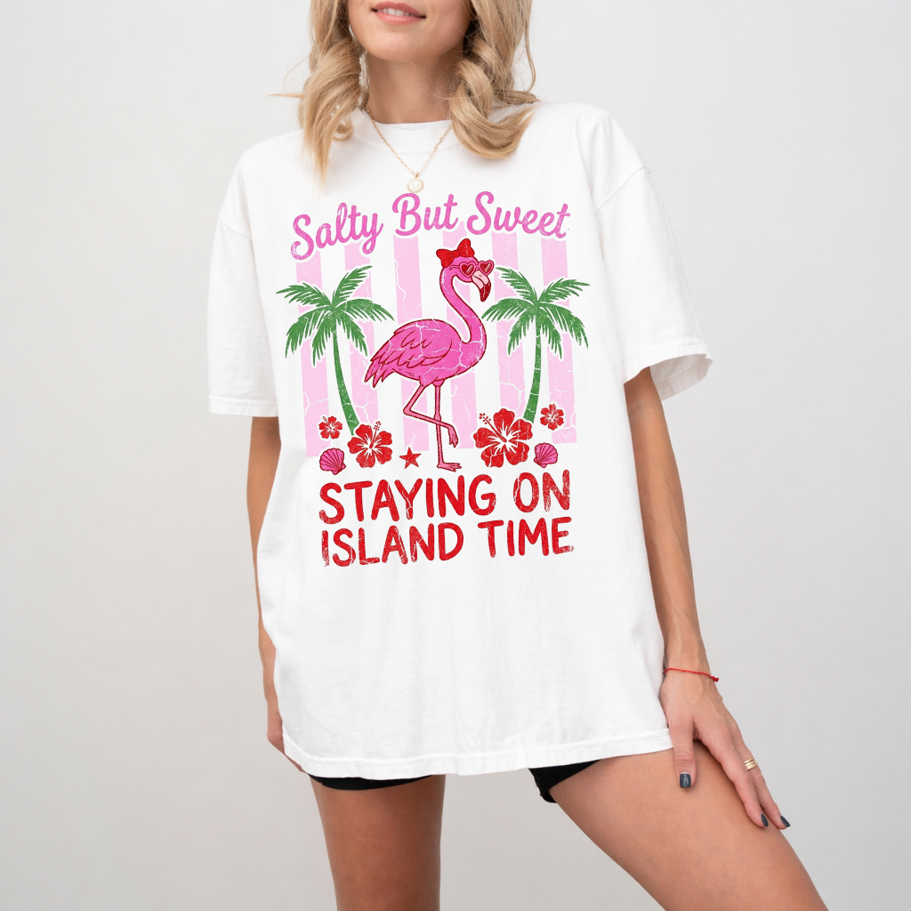 Salty But Sweet Shirt - Cute Pink Flamingo Summer Vibes Wash Tee - Perfect Gift for women - detail view