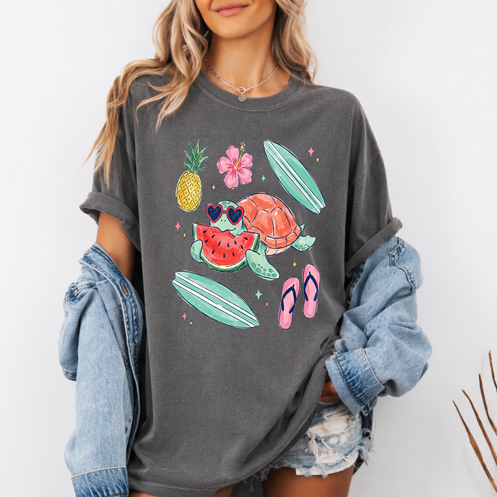 Comfort Colors Cute Sea Turtle Shirt - Women's Beach Turtle Sealife Shirt - Cute Summer Vacation Gift for women - back view