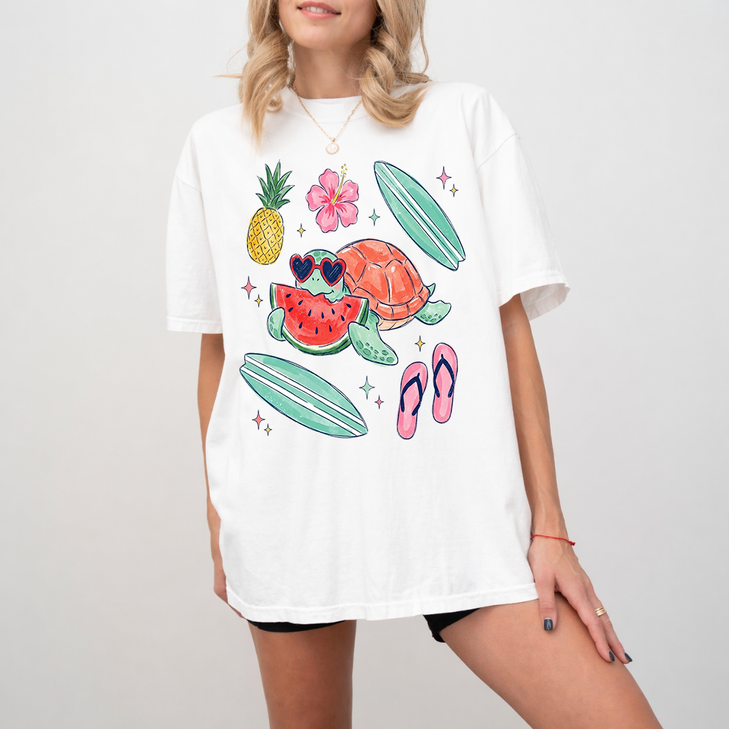 Comfort Colors Cute Sea Turtle Shirt - Women's Beach Turtle Sealife Shirt - Cute Summer Vacation Gift for women - detail view