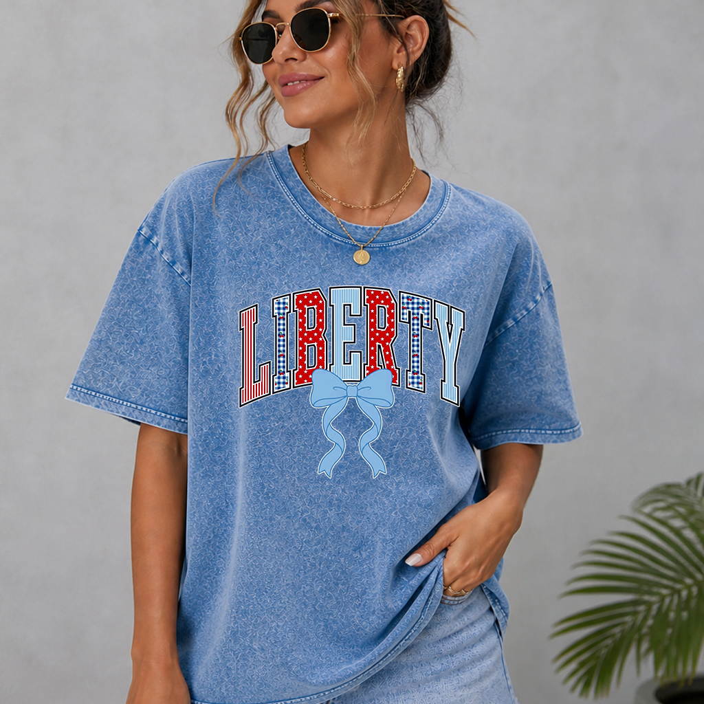 American Coquette Liberty Wash tee - Cute USA Coquette Bow 4th of July Gift for women - back view