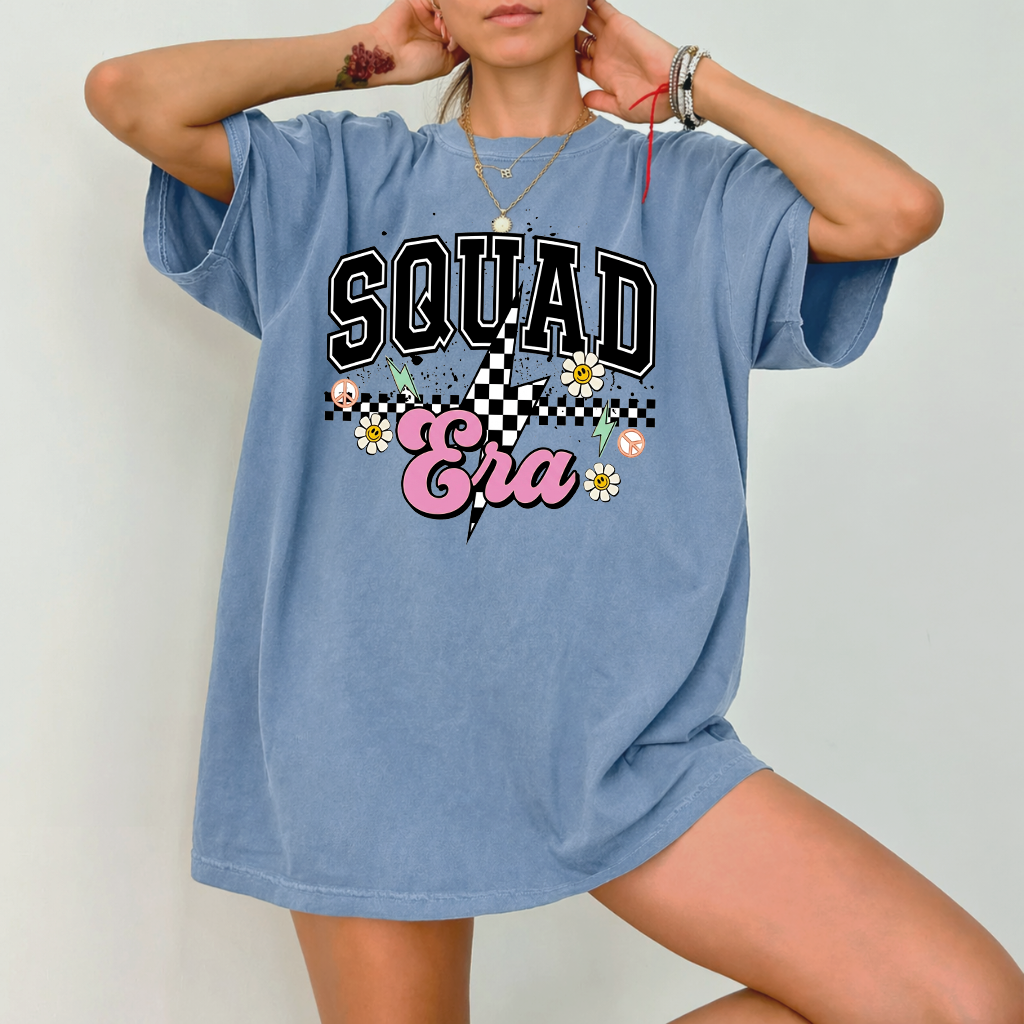 Retro Squad Era T-Shirt -Cute Daisy Lightning Y2K Style Shirt - Gift for Bridal Squad Team - detail view