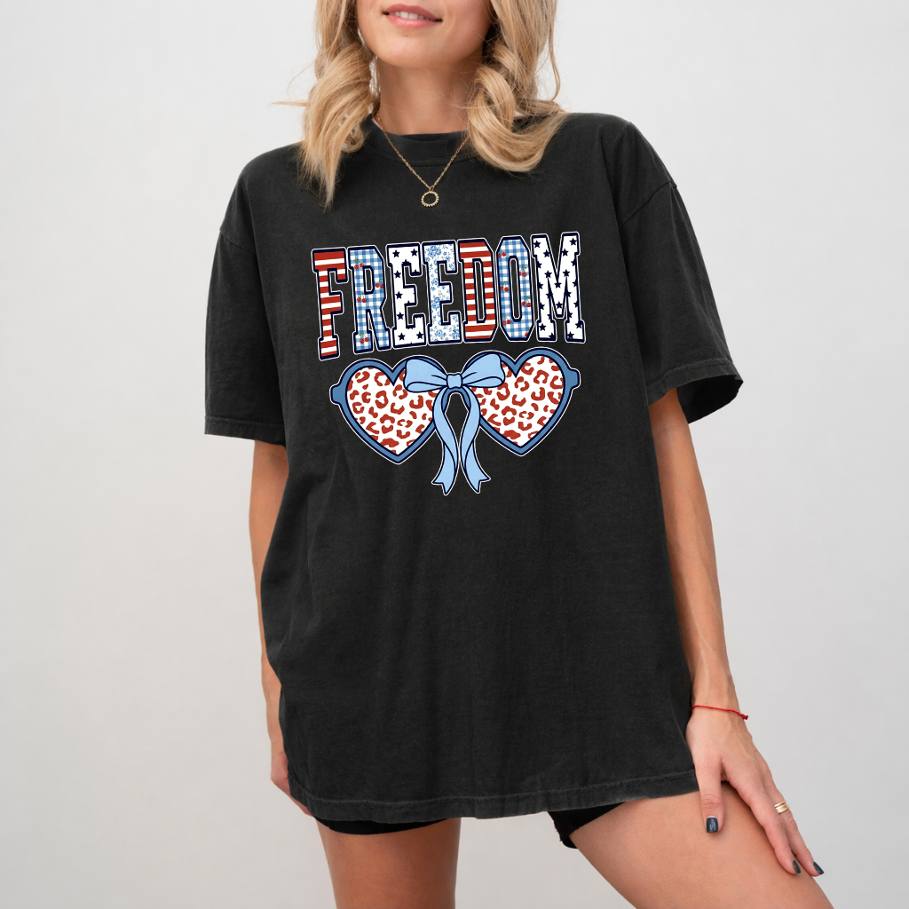 Comfort Colors Freedom USA Flag Sunglasses Shirt - Cute American Patriotic Gift for women - back view