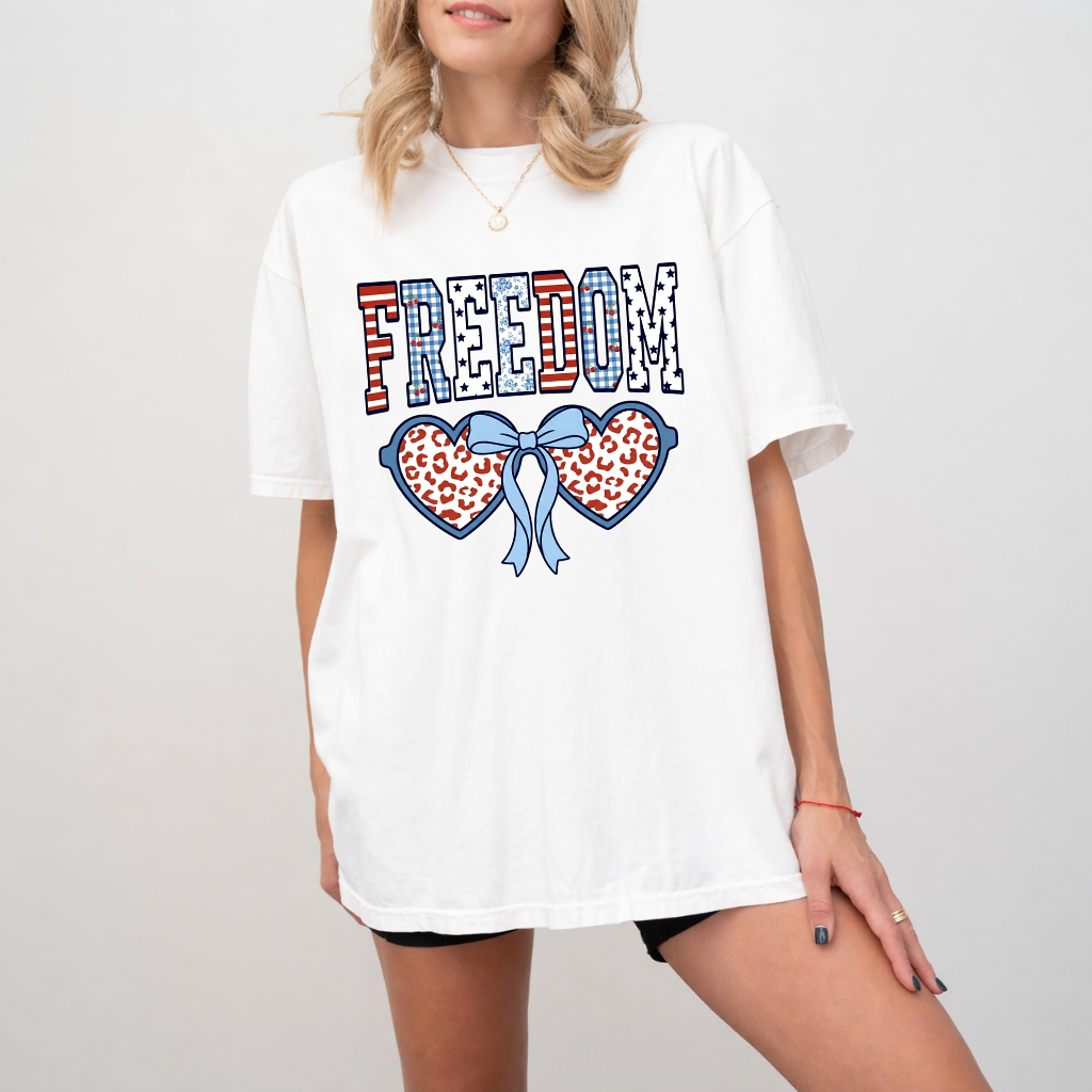 Comfort Colors Freedom USA Flag Sunglasses Shirt - Cute American Patriotic Gift for women - detail view