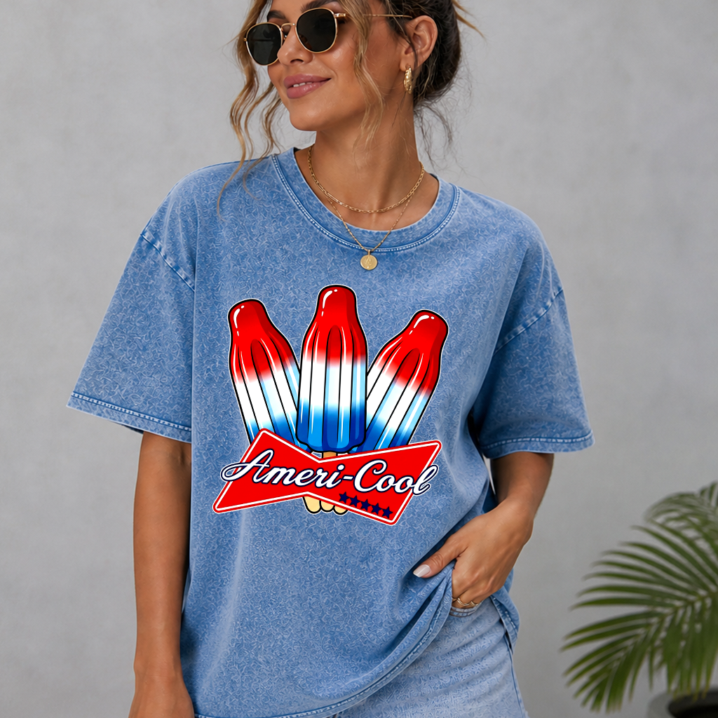 4th of July Ice Cream Wash tee - Ameri-cool Ice Cream Shirt - Cute American Patriotic Gift for men & women - detail view