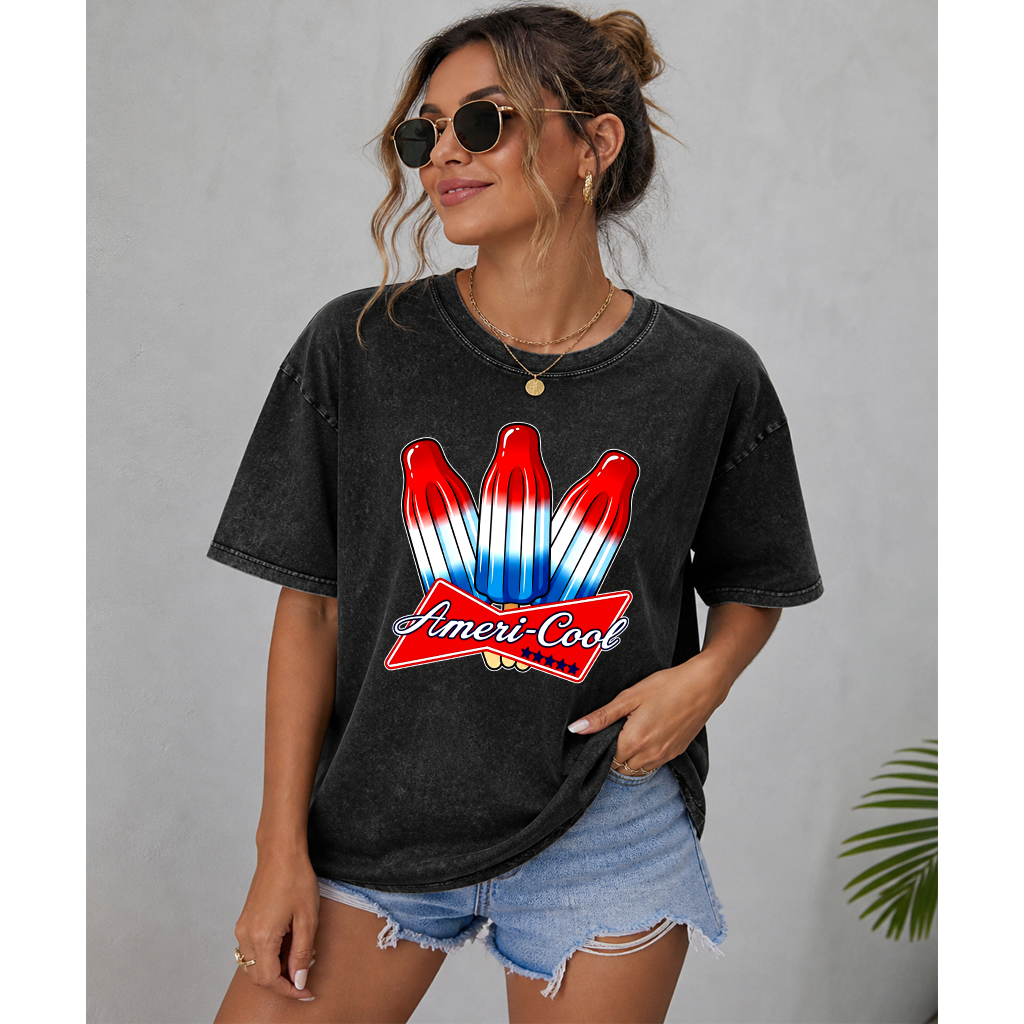4th of July Ice Cream Wash tee - Ameri-cool Ice Cream Shirt - Cute American Patriotic Gift for men & women - back view